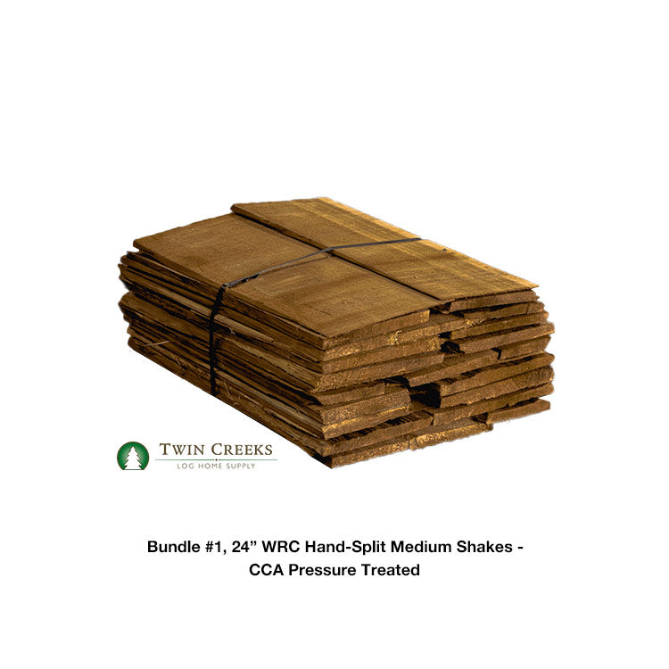 Bundle #1 Grade, 24 Inch Western Red Cedar Hand-Split Medium Shakes - CCA Pressure Treated